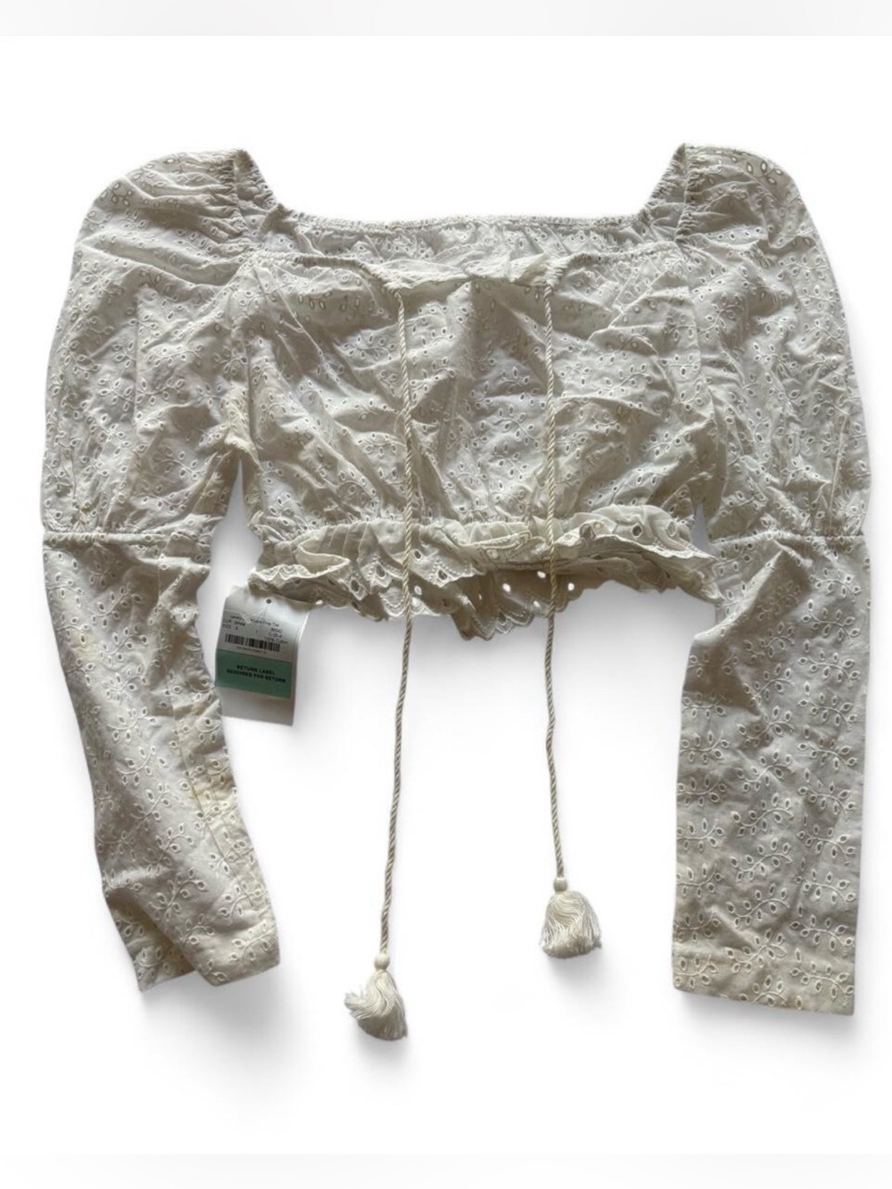 NWT Storets Landry Eyelet Lace Crop Top  
With Ruffles & Tassels | Size: S